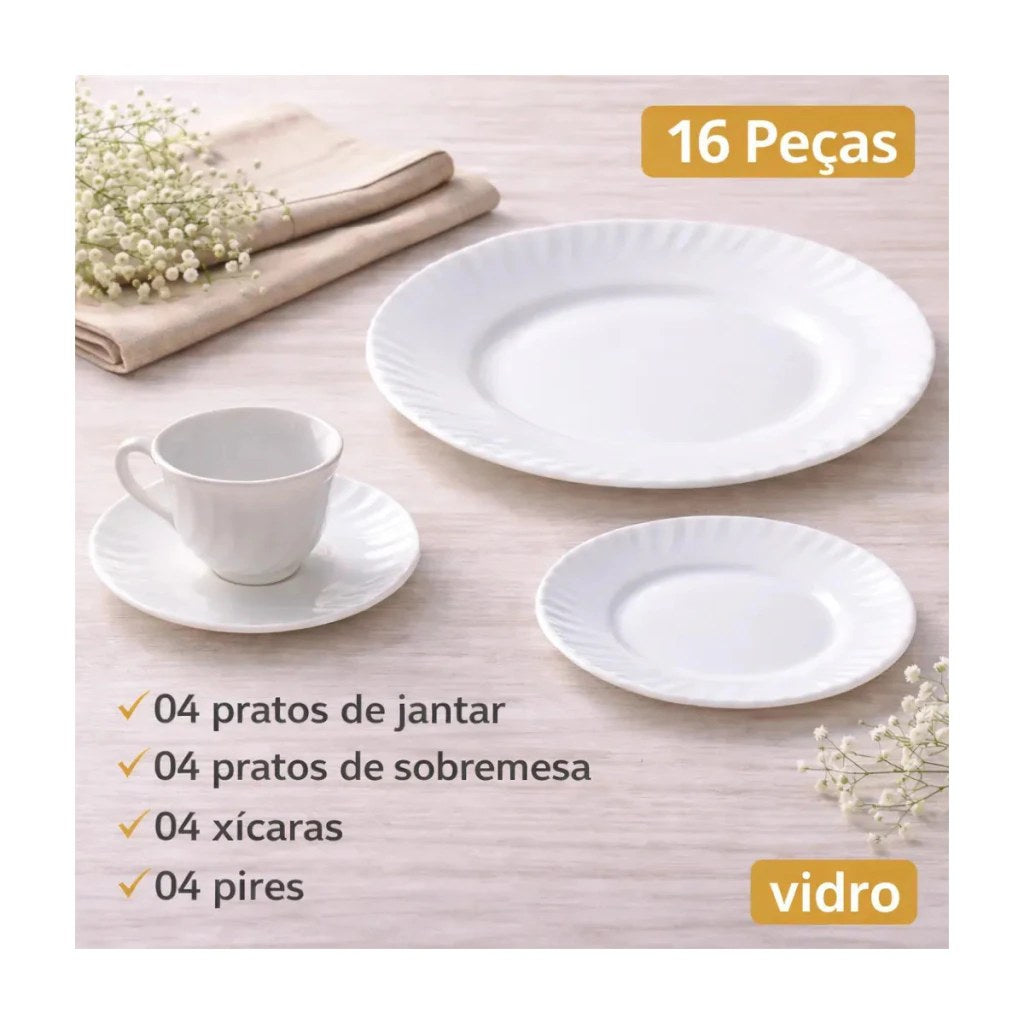 Aparelho de Jantar e Chá Lush em Vidro 16 Peças