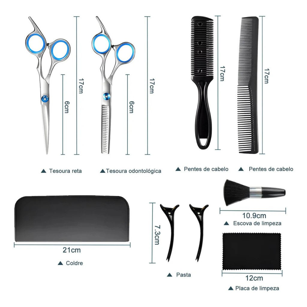 Kit Tesouras de Barbeiro e Cabeleireiro Profissional