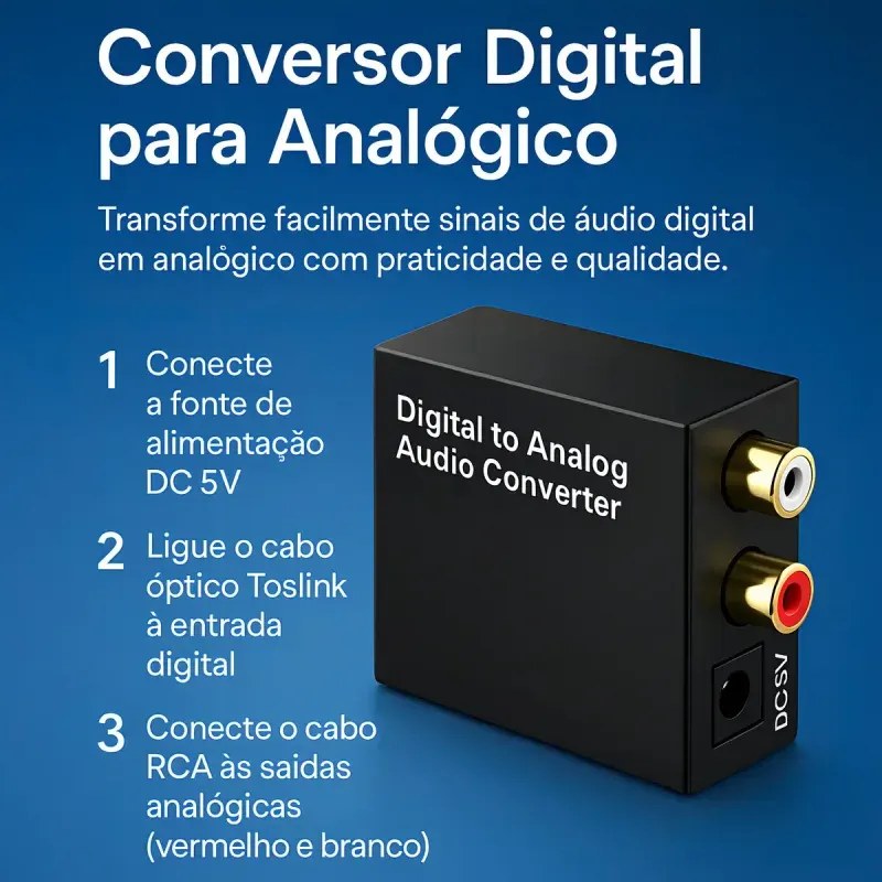 Conversor de Áudio Digital Óptico para Analógico RCA - foto 2