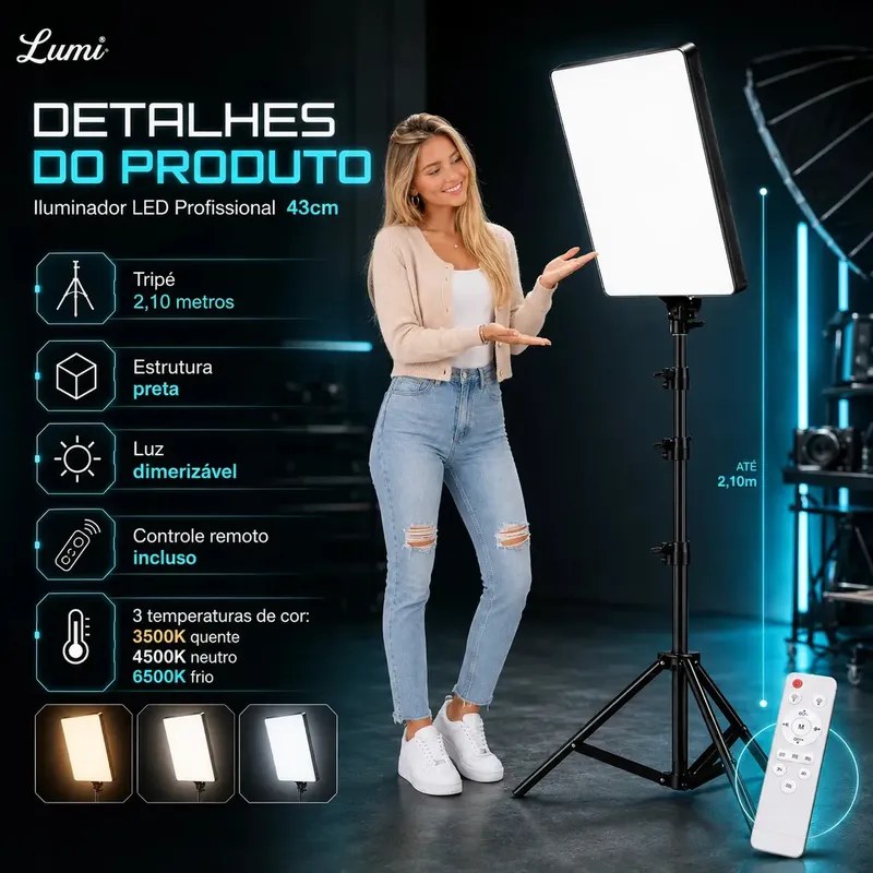 Iluminador LED Profissional 43cm com Tripé 2,10m - foto 2