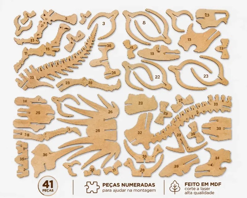 Quebra-Cabeça 3D Dinossauro Tricerátops MDF - foto 2