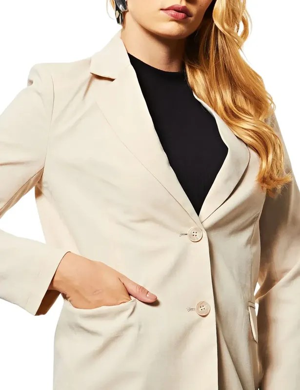 Blazer Feminino Facinelli com Bolso Off White Tam GG - foto 2