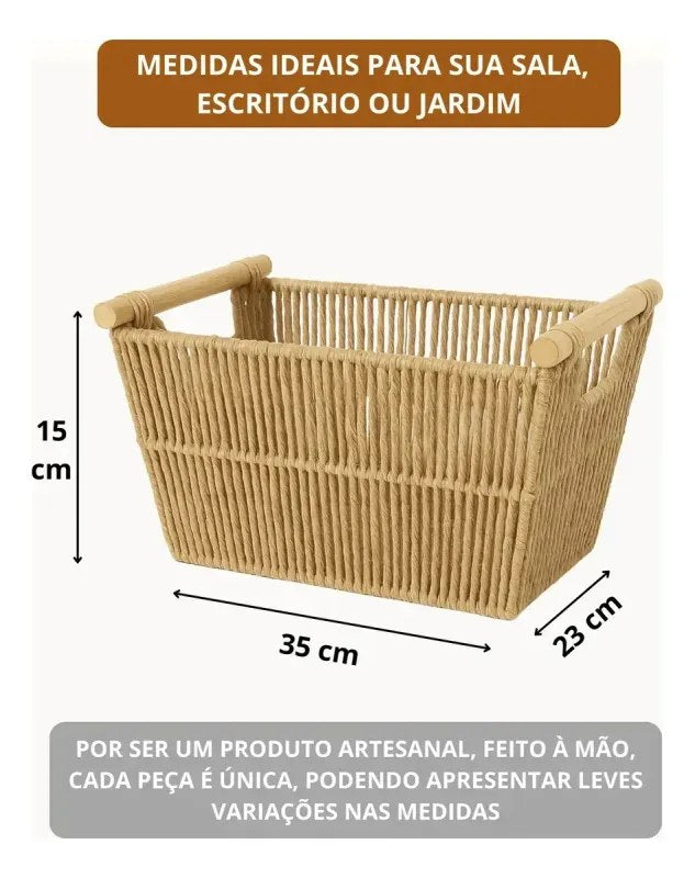 Cesto Organizador de Fibra Natural com Alça - foto 2