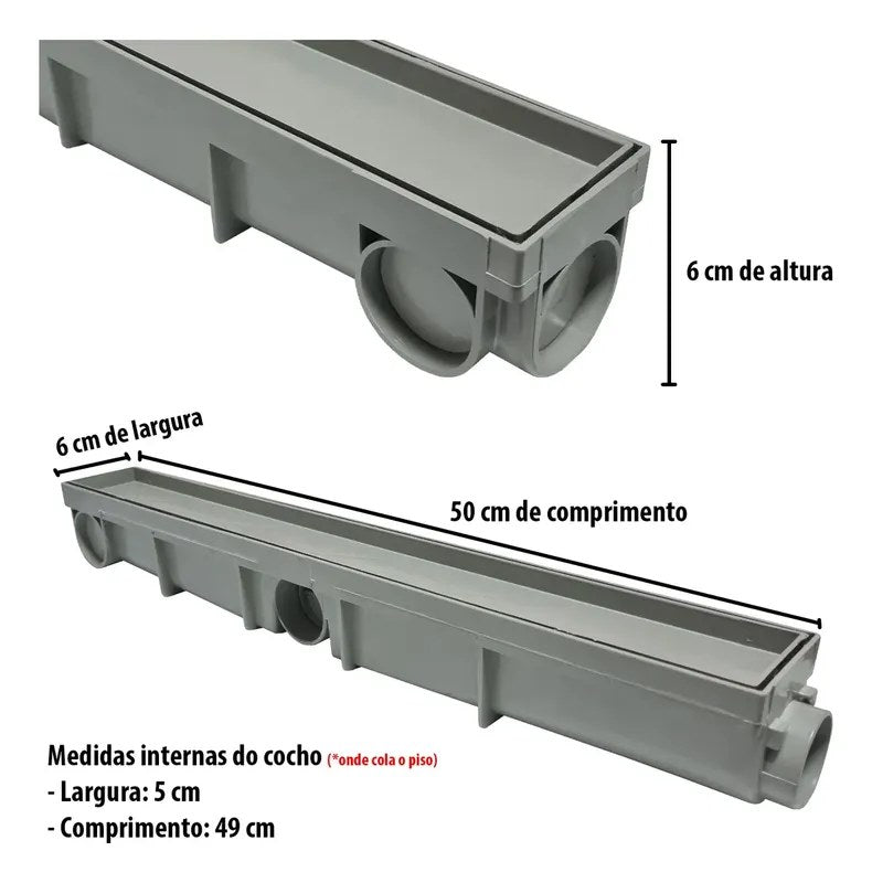 Ralo Linear Oculto Sifonado 6x50cm Cinza - foto 2